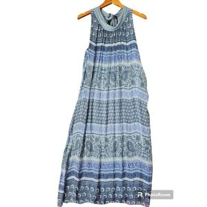 SCANDAL ITALY Blue Paisley Chiffon Overlay‎ Sleeveless Round Neck Maxi Dress S/M